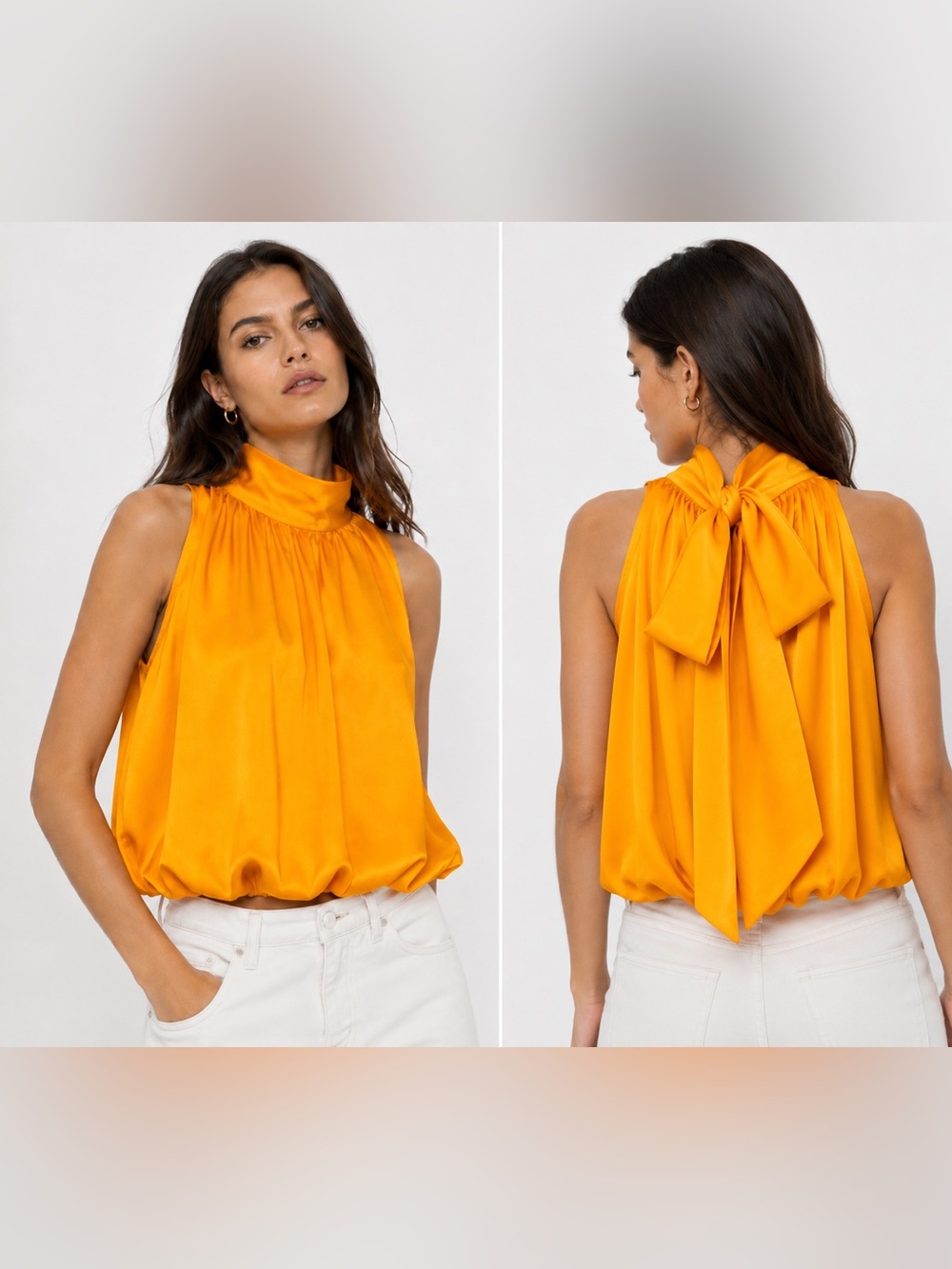 Zara Vibrant Orange High Neck Balloon Hem Top